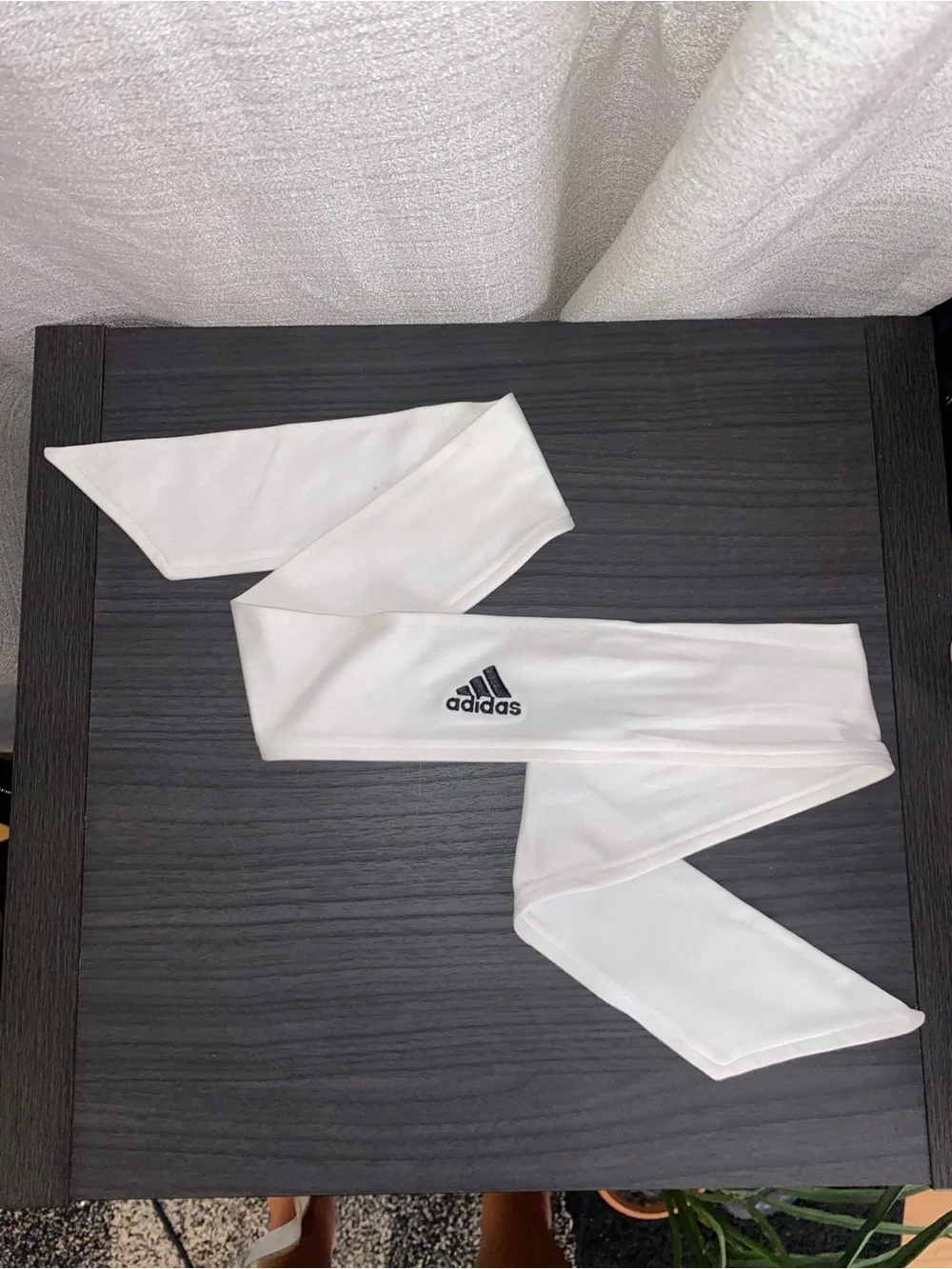 adidas Tennis II Tie Headband White w Black adidas 3 Stripe Embroidered Logo OS